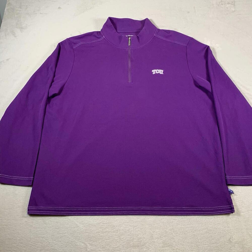 TCU Tommy Bahama Sweater Mens 2XL Purple Pullover Island Zone Supima 1/4 Zip